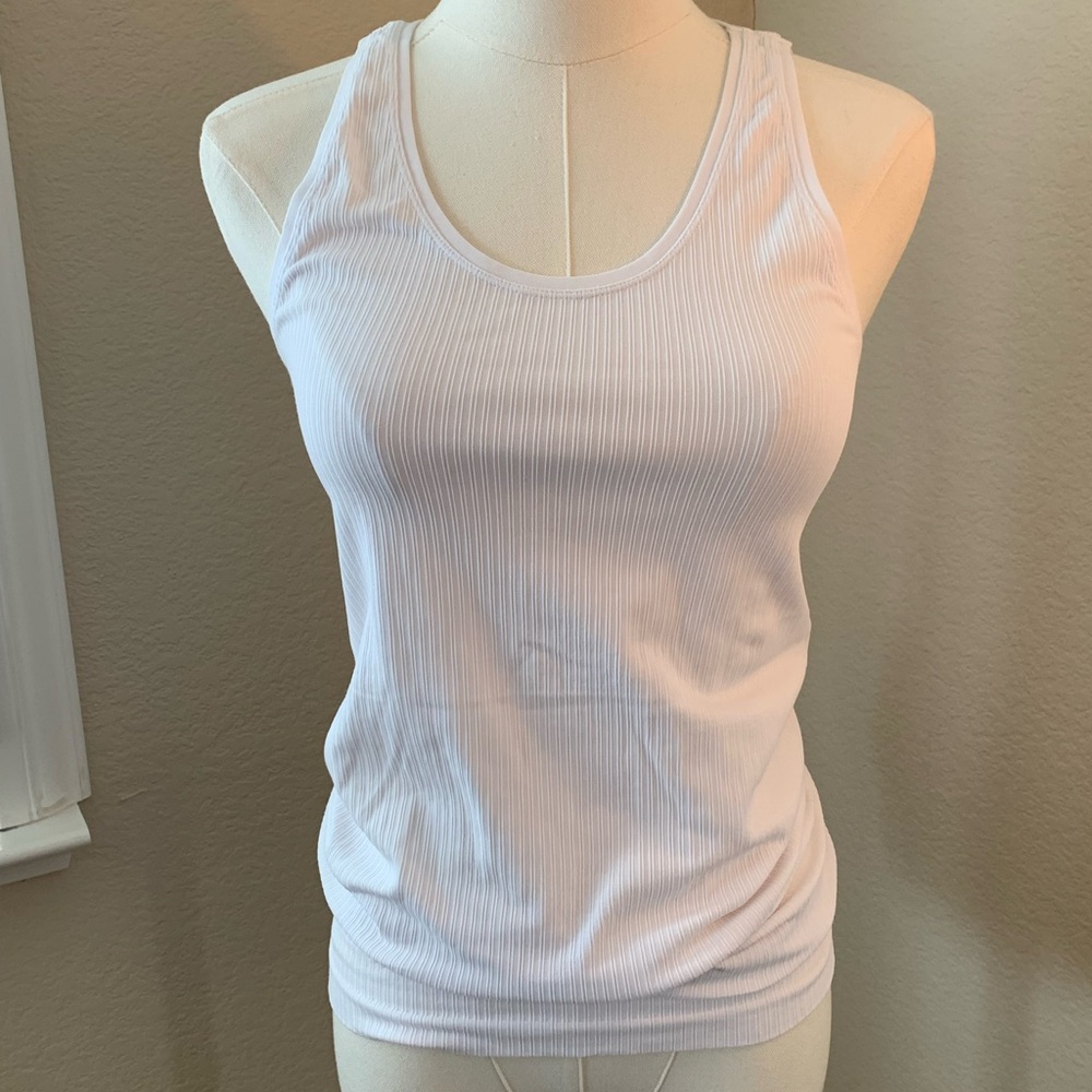 ATHLETA Pura Ribbed Tank White Stretch Activewear Yoga Workout Women Medium